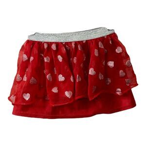Girl’s Size XS Mini Skirt Red and Silver Heart Print Mesh and Fabric